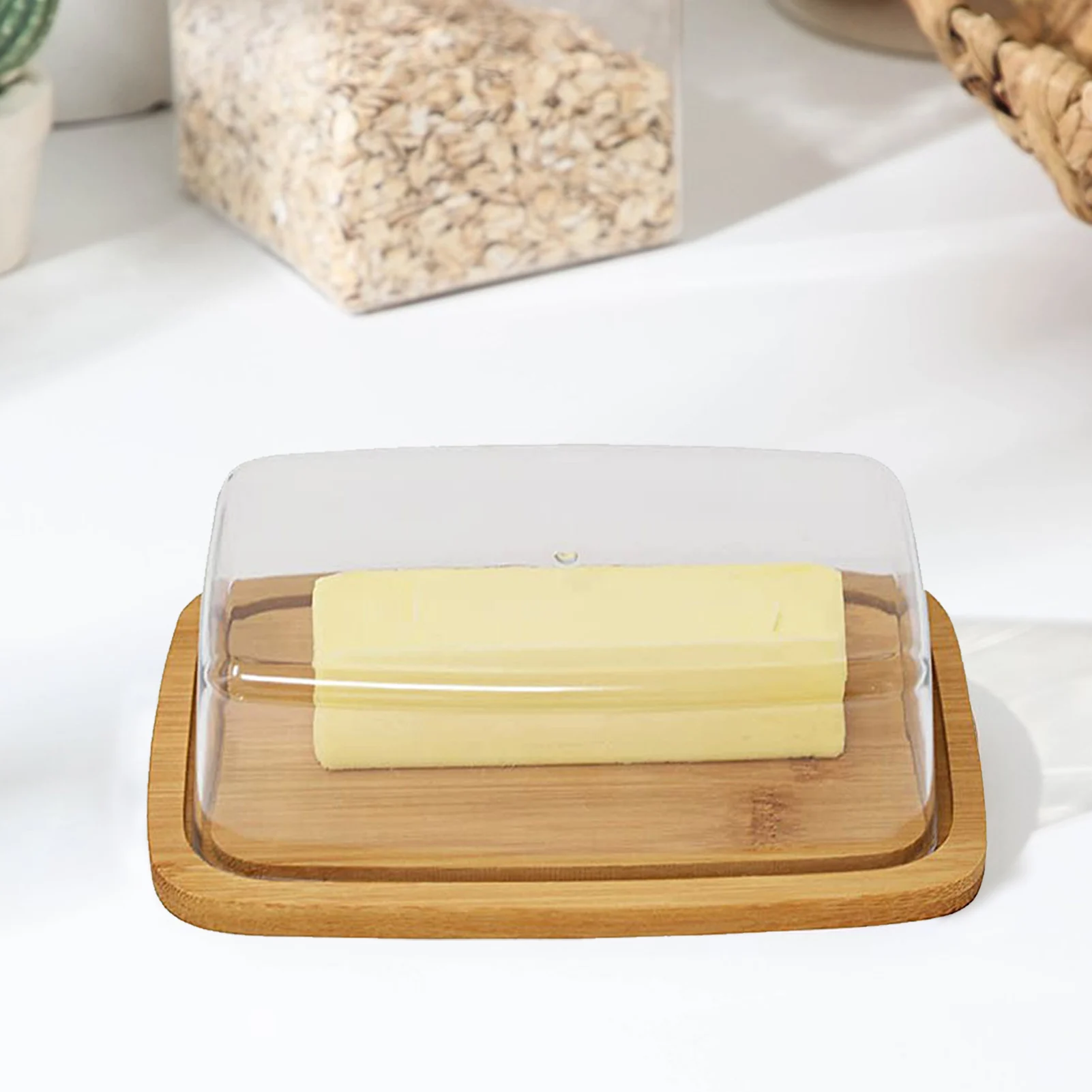 Nordic Countertop Bamboo Butter Dish Plate With Transparent Acrylic Lid Kitchen Storage Butter Container Box butter storage box