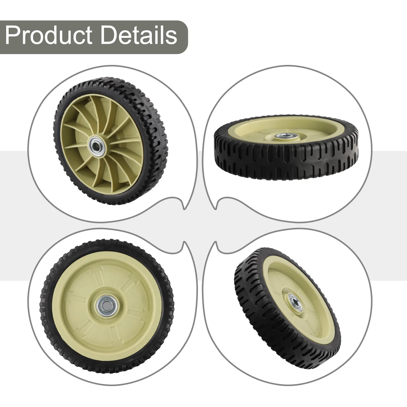 

Efficient operations with universal lawn mower wheel Smooth maneuverability 19 5cm wheel diameter Rubber material