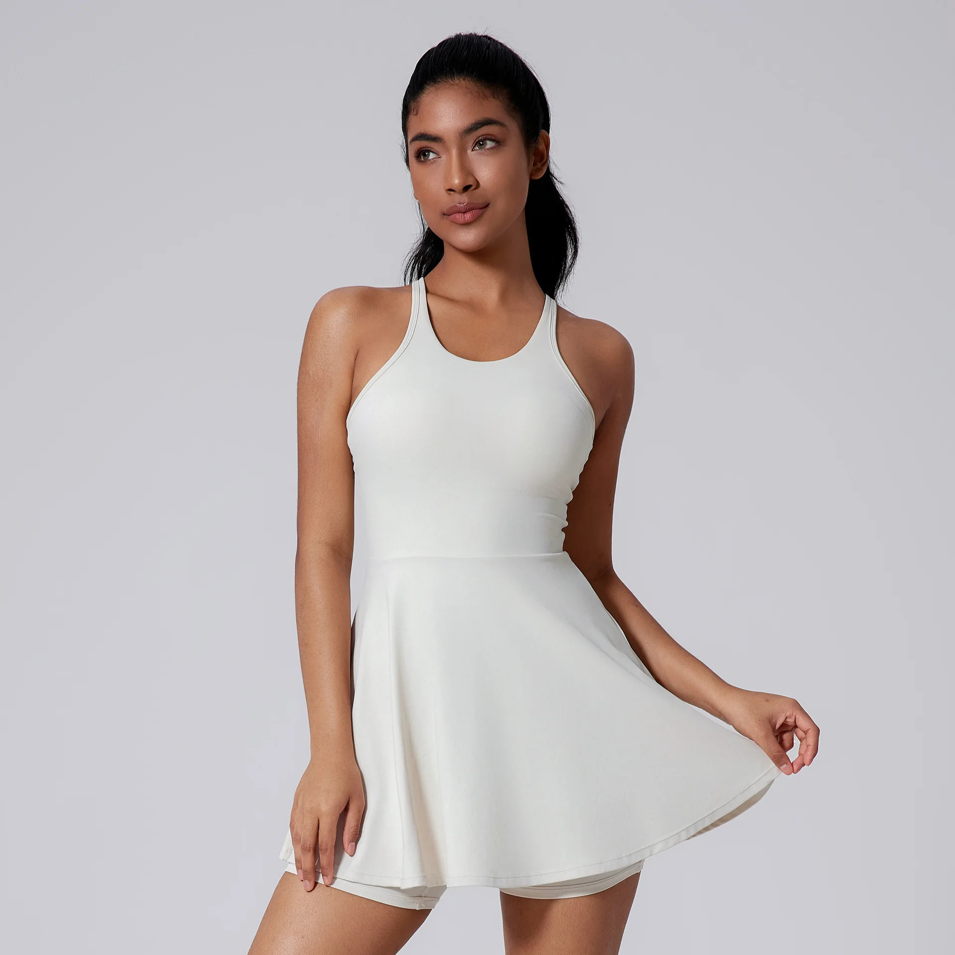 Sexy Sleeveless Backless Mini Dress with Shorts Women One Piece Sportswear  Gym Set Elastic Tennis Sport Dress Fitness Clothes - AliExpress 200000345