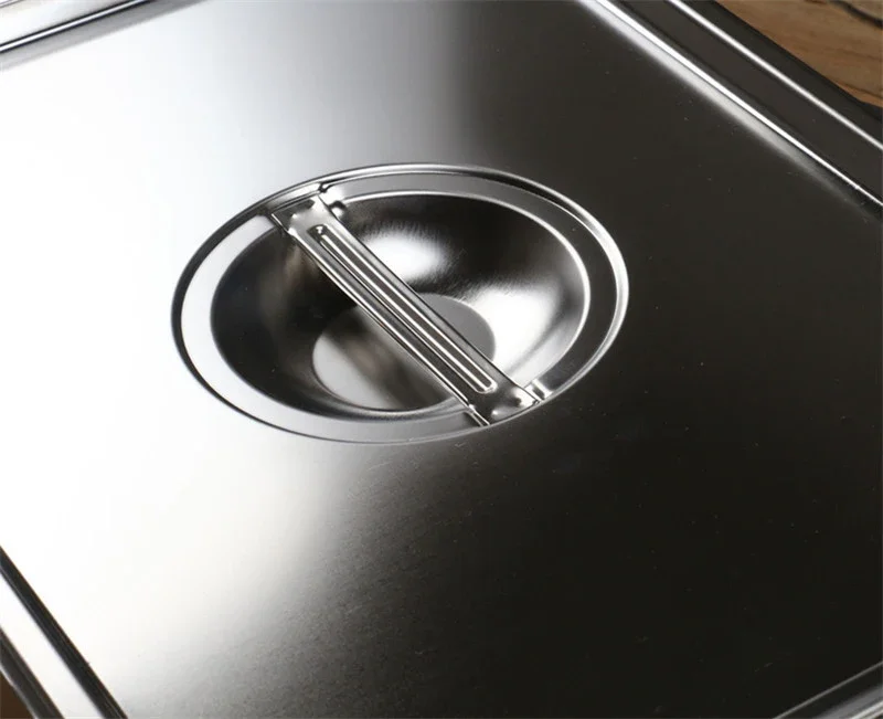 304 Stainless Steel Flat Bottom rectangle Square Basin with Covered Dish Buffet Plate food Basin Grilled Plate bbq storage tray 5