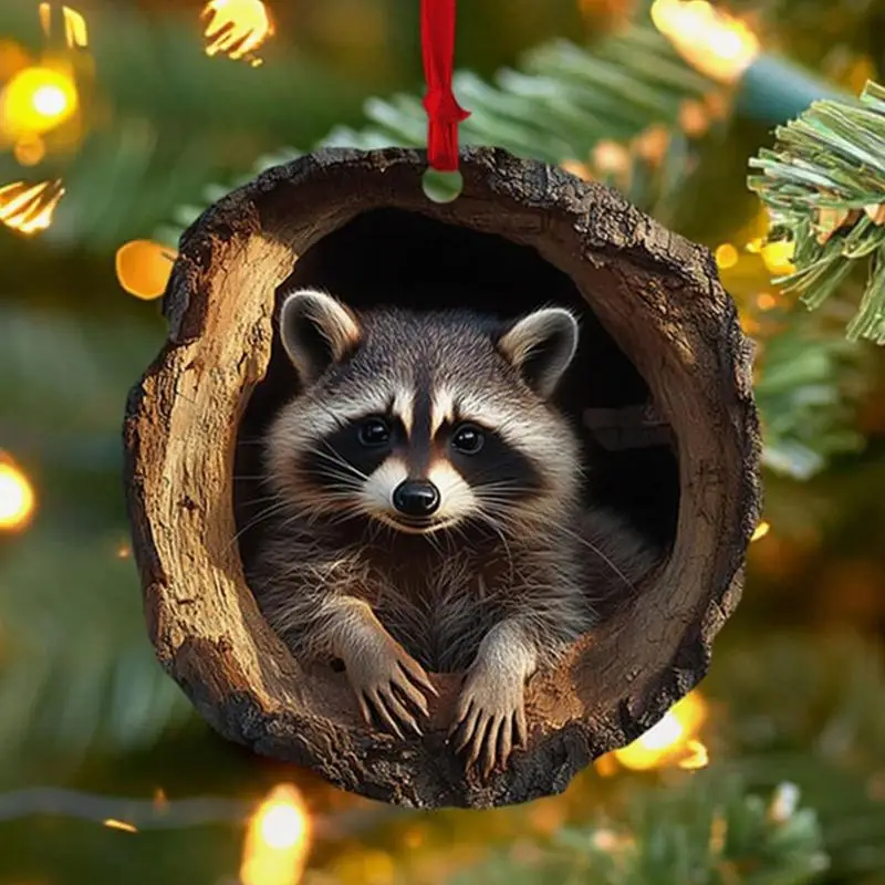Animal Christmas Ornaments 2D Cute Christmas Acrylic Pendant Animal Raccoon Owl Squirrel Hedgehog Bunny Bird Wildlife Ornaments christmas decorations