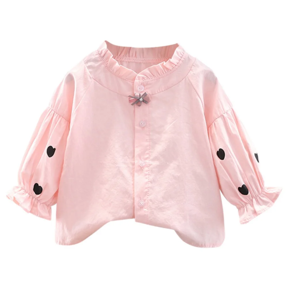 Autumn Toddler Kids Long Sleeve Blouse Solid Color Lace Doll Collar Cotton Blouse Shirts For Girls Children's Clothes Tops