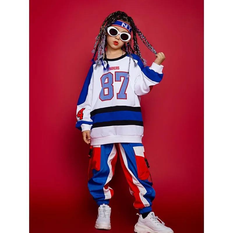 

2023 Kid Hip Hop Clothing Loose Sweatshirt Jogger Running Pant For Girls Boys Jazz Dance Costume Pop Street Clothes Teen Outfits