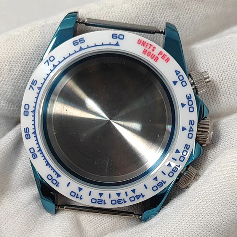 316L Edelstahl 39 mm VK63 PVD blaues Uhrengehäuse Saphirglas Keramik/Stahl Lünette passend für VK63 Quarzwerk Uhrenzubehör – Detail 1