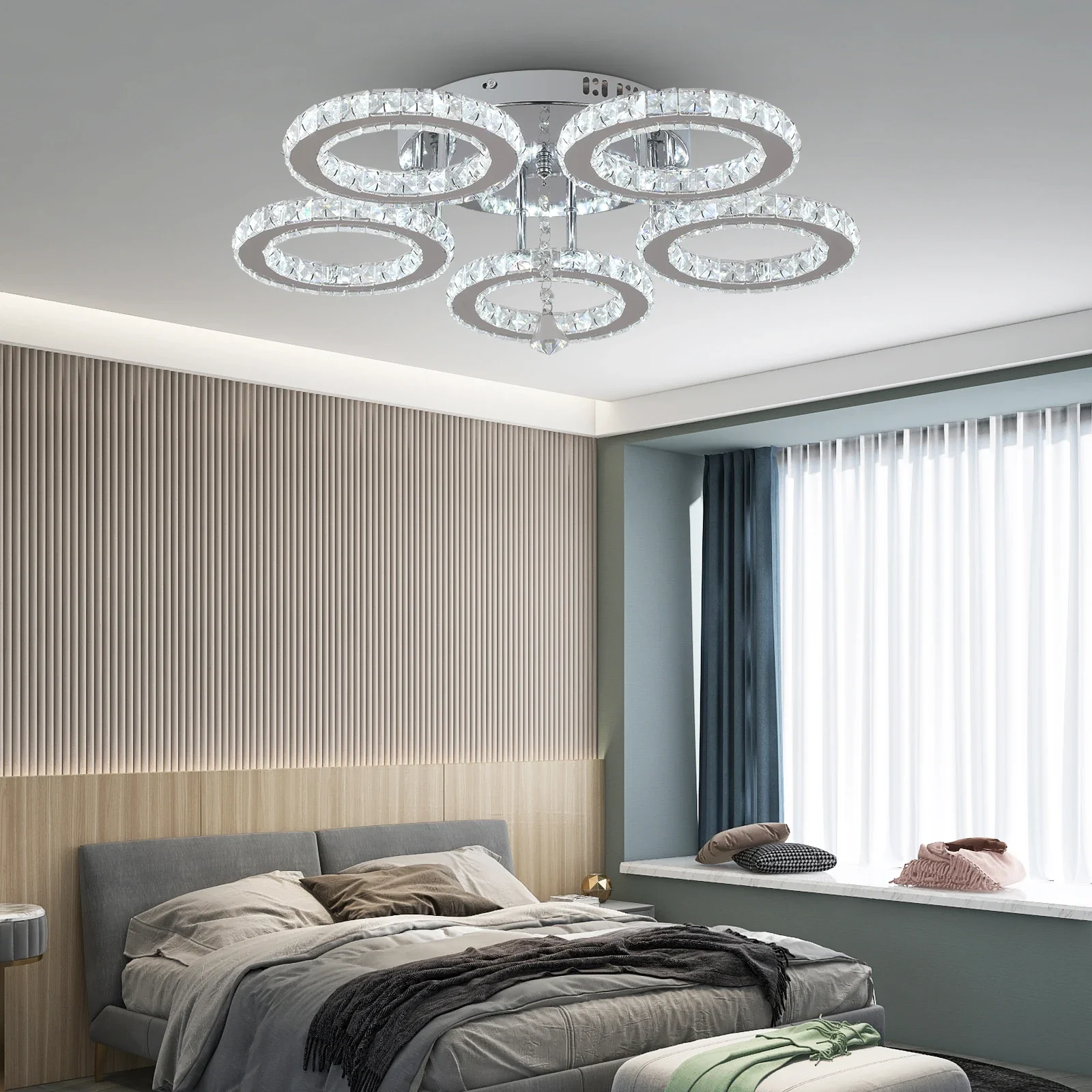 led chandelier ceiling chandelier art lighting fixtures Modern Lustres K9 Crystal Chandelier Ceiling Lamps 3 Rings Stainless Steel Hanging Light Fixture Led Pendant Lamp Home Appliance