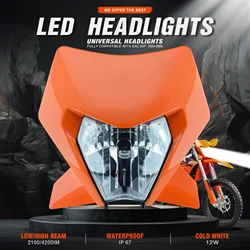 PowerZone Motorcycle LED Headlight Headlamp Head Light Supermoto Fairing For KTM EXC SXF XCW MX Dirt Bike Enduro Headlight