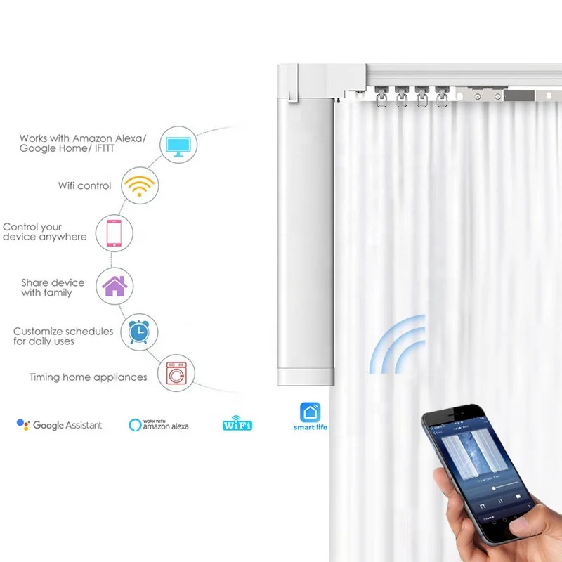 Plus Electric Motor Curtains Smart Home System Alexa Voice Remote Control Automatic Curtain
