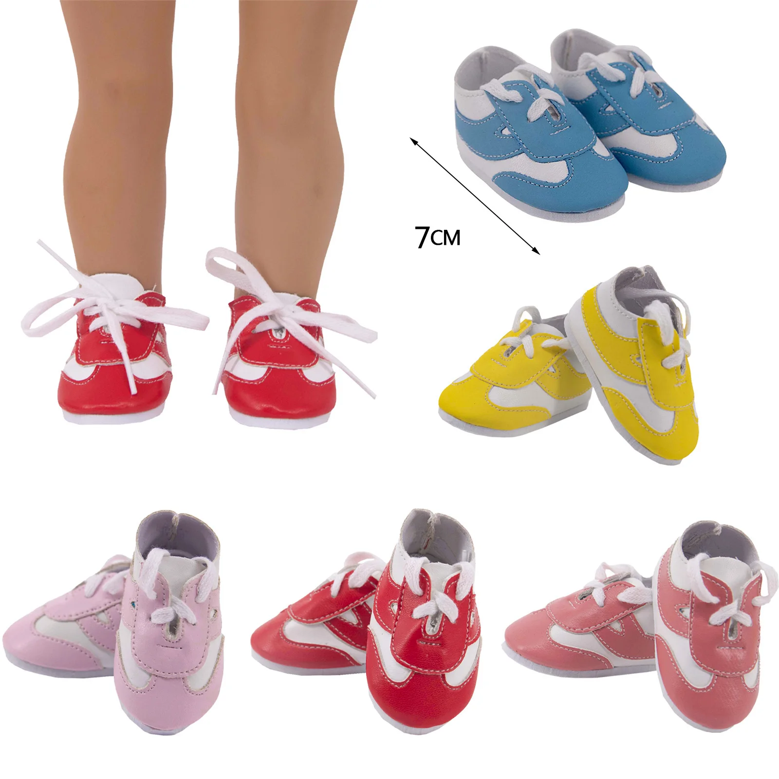 7/8/9Cm Doll Shoes Trendy Lace-Up Sneakers High Quality Sports Wear Suit For 18Inch American Logan Doll Beautiful Girls Play Toy sneakers leopard lace up platform sneakers in gray size 37 38 39 40 41