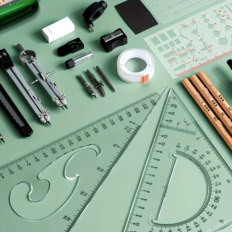 1세트 프리미엄 스테인리스 정밀 엔지니어링 도면 및 CAD 디자인 도구 세트 및 보관함 - 고강도 구조