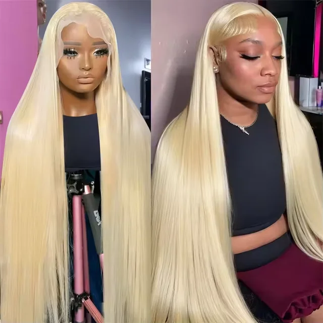 Perruques blondes 613 transparentes, perruque frontale en dentelle de 46 pouces, cheveux raides, densité 250, perruques brésiliennes en cheveux humains pour femmes 1