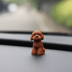Adorable Poodle Puppy Miniature Figurine Ornament - Kawaii Desktop Decoration (Sitting coffee)