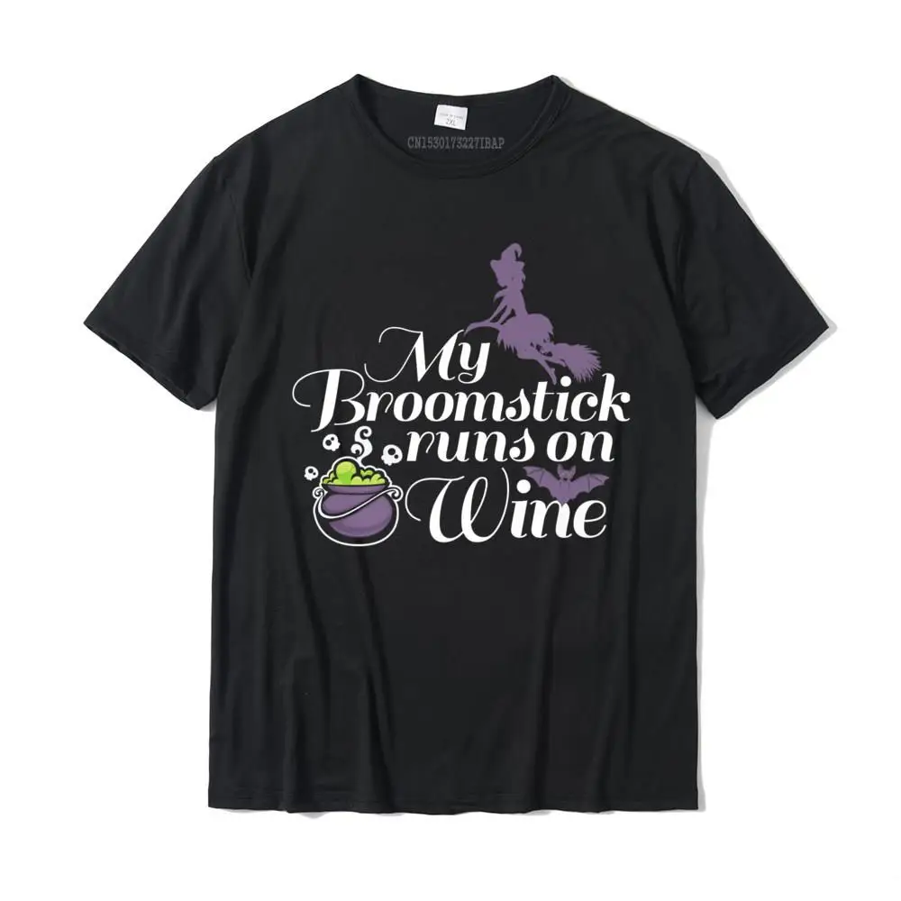 

My Broomstick Runs On Wine Halloween Witch T-Shirt Funny Summer Tshirts Cotton Men Tops Shirts Summer