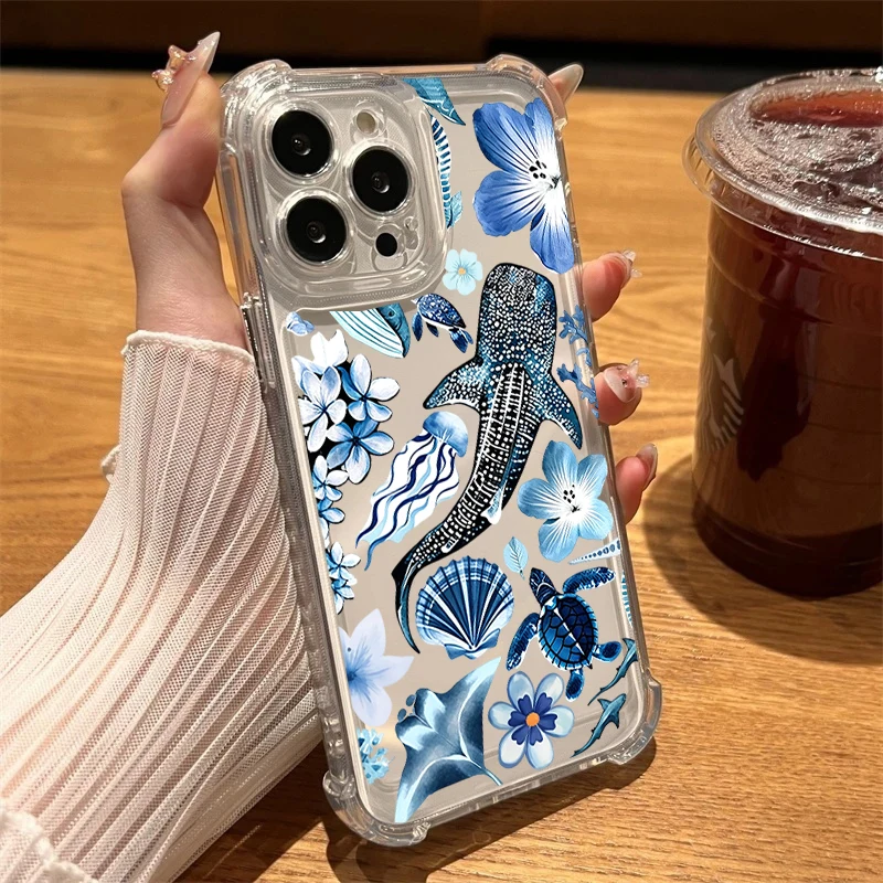 Nautical Shark & Whale Pattern Soft Phone Case