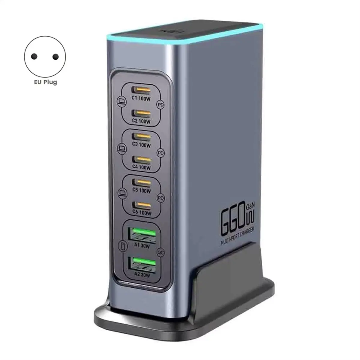 A10I 660W GaN 충전기 USB C 고속 데스크탑 8포트 USB 타입 C PD 충전기 3.0 고속 충전기 아이폰16/15용 EU 플러그