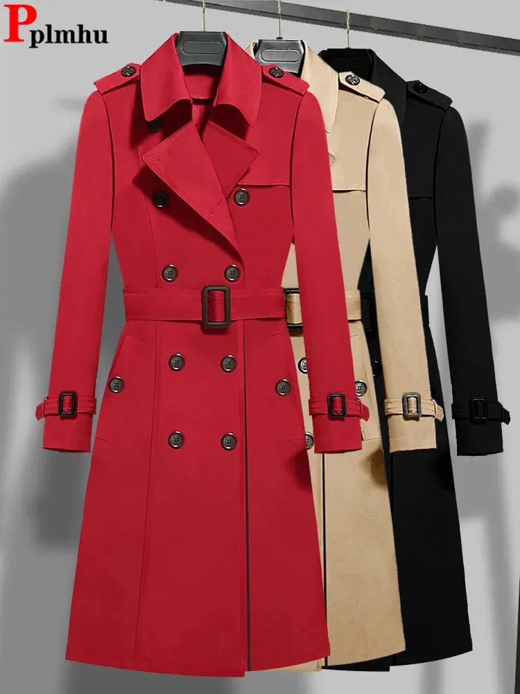 Gabardina De Cuero Pu Para Mujer, Abrigo Largo De Manga Larga Con Doble