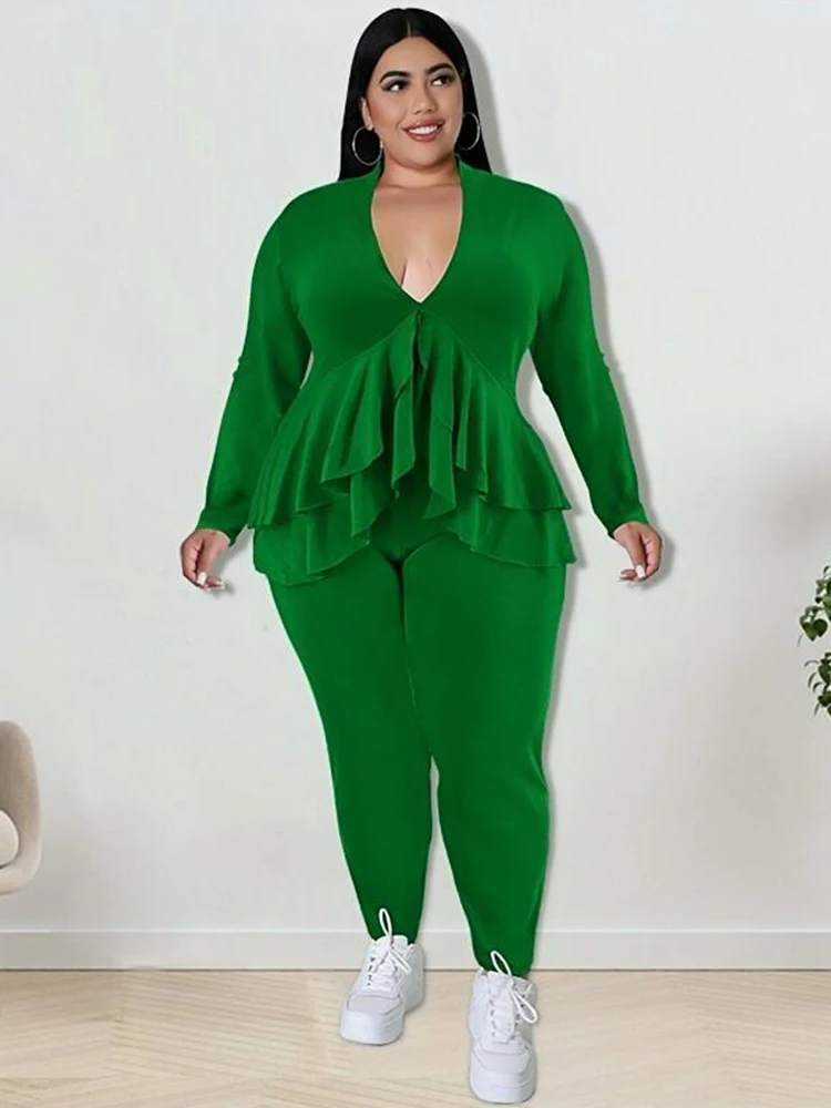 Plus Size Women Clothing Chic and Elegant Pants Suit Set Two