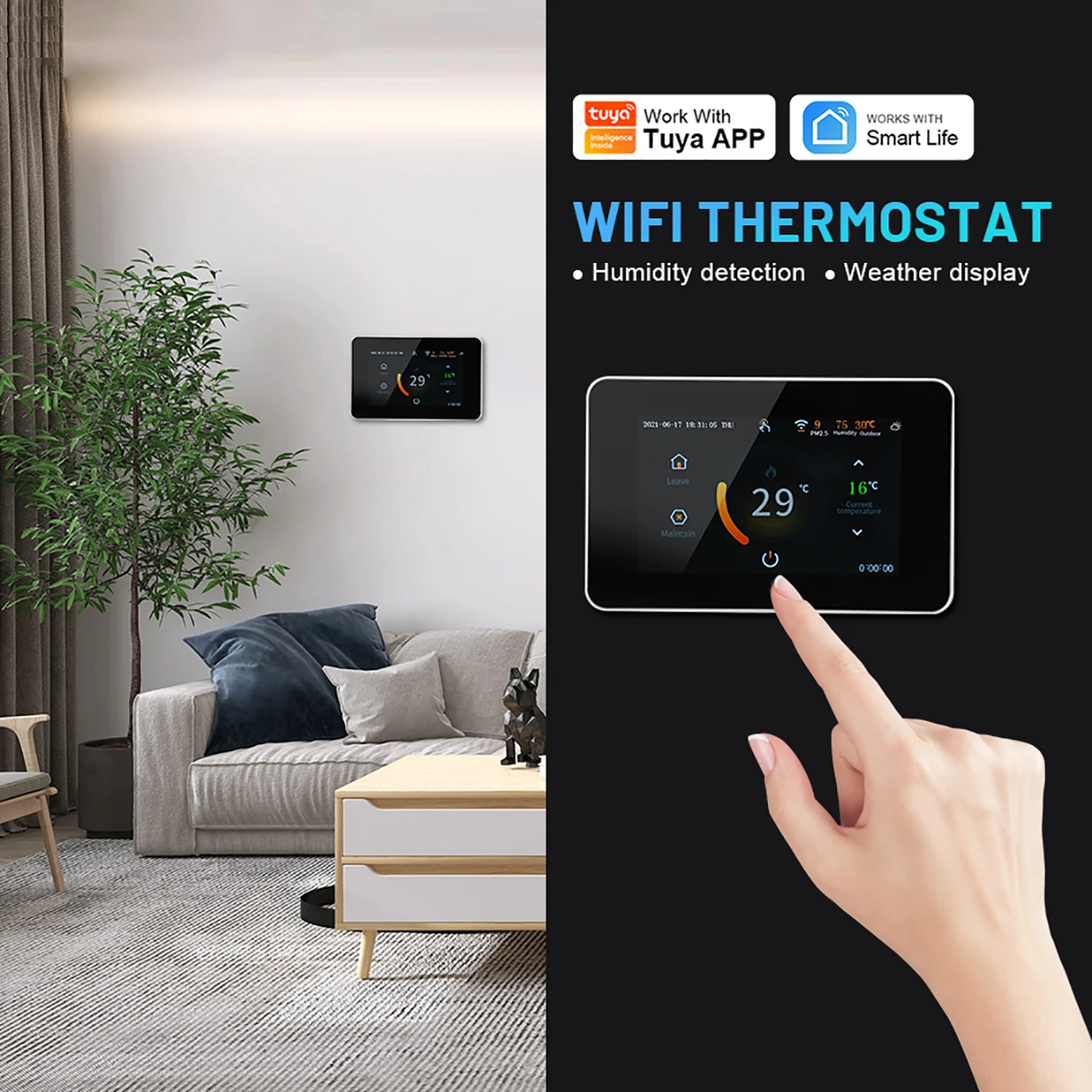 WiFi Smart Home Thermostat Heating Temperature Controller with Celsius/Fahrenheit LED Touch Screen Works with Alexa Google Home