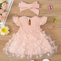 0-3-year-old newborn baby girl summer pink sleeveless lace round neck lace butterfly mesh lovely dress party 2