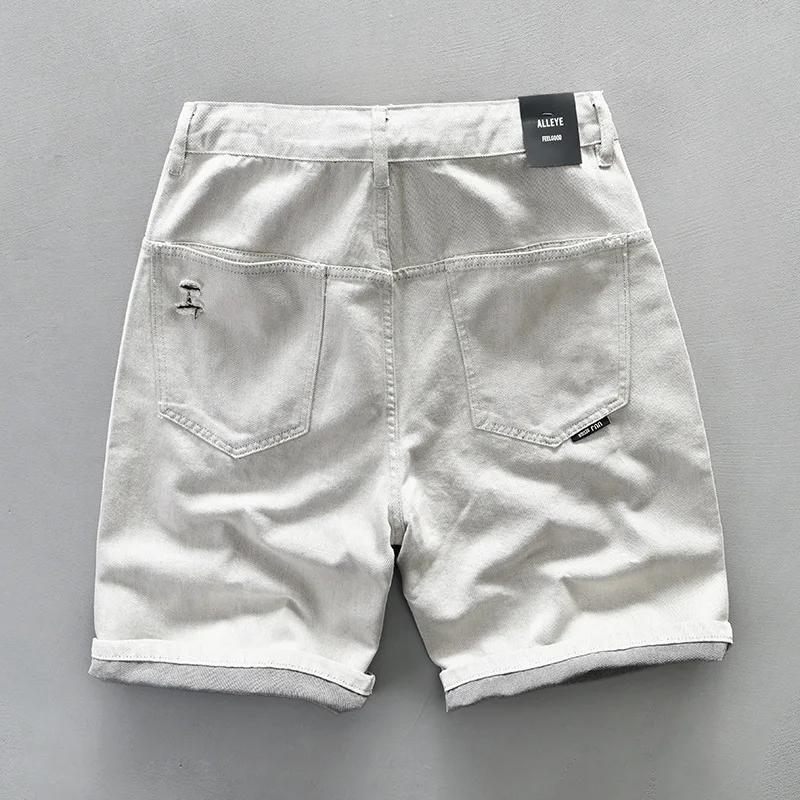 캐주얼 워싱 카고 찢어진 청바지, 데님 반바지, 남성 의류, 루즈 워싱 소프트 코튼, 무릎 길이, AG7153, 2024 여름 신상