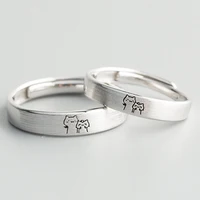 1Pair Kitten Couple Rings Cute Sliver Open Ring For Women Men Adjustable Finger Rings Romantic Lovers Anniversary Jewelry Gift 1