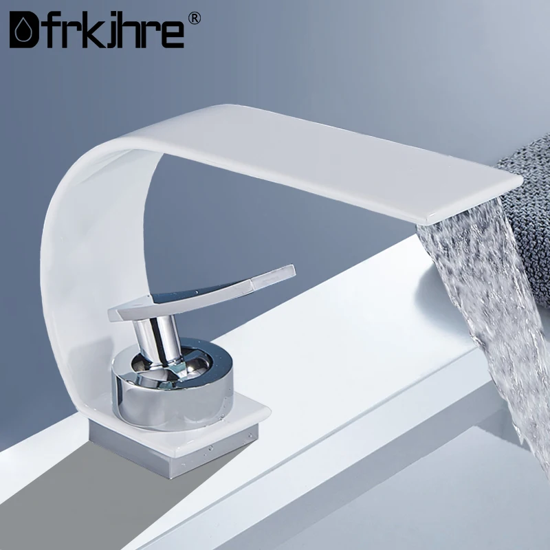 Bathroom Sink Faucet Tap White Brass Wash Basin Faucets Single Handle Hot And Cold Waterfall Modern Elegant Mixer Taps Bathroom Sink Faucet Tap White Brass Wash Basin Faucets Single Handle Hot And Cold Waterfall Modern Elegant Mixer Taps