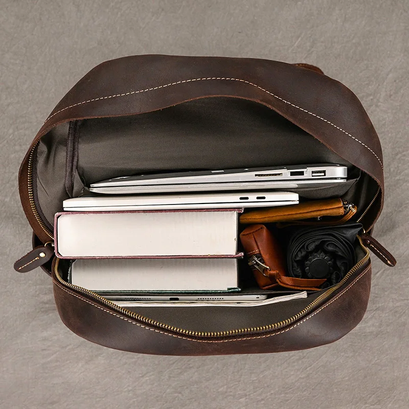 Fashion Leather Backpack Men Male Laptop Backpack For 15.6 Inch ComputerTravel Backpack Men's Leather Bagpack School Daypack Men 6