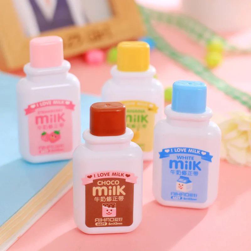 Random Novelty Milk Bottle Kawaii White Out Corrector Practical Correction Tape Diary Stationery School Supply 4 pcs correction tape