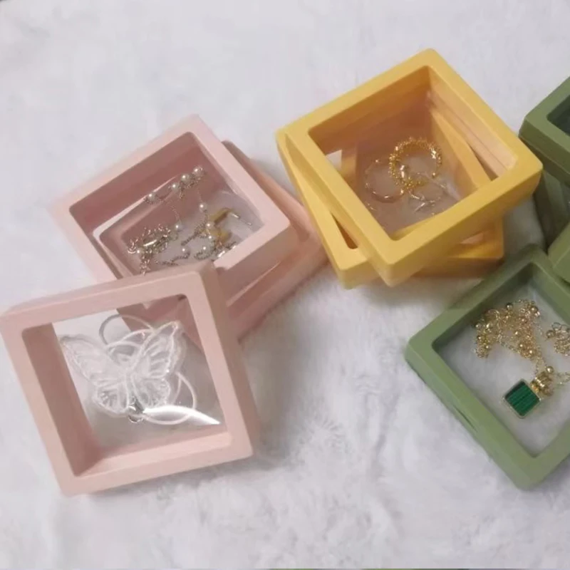 10pcs Jewelry Storage Box 7cm 9cm 11cm Pink Yellow Green Colorful Square 3D Plastic Membrane Transparent Case Gift Packaging