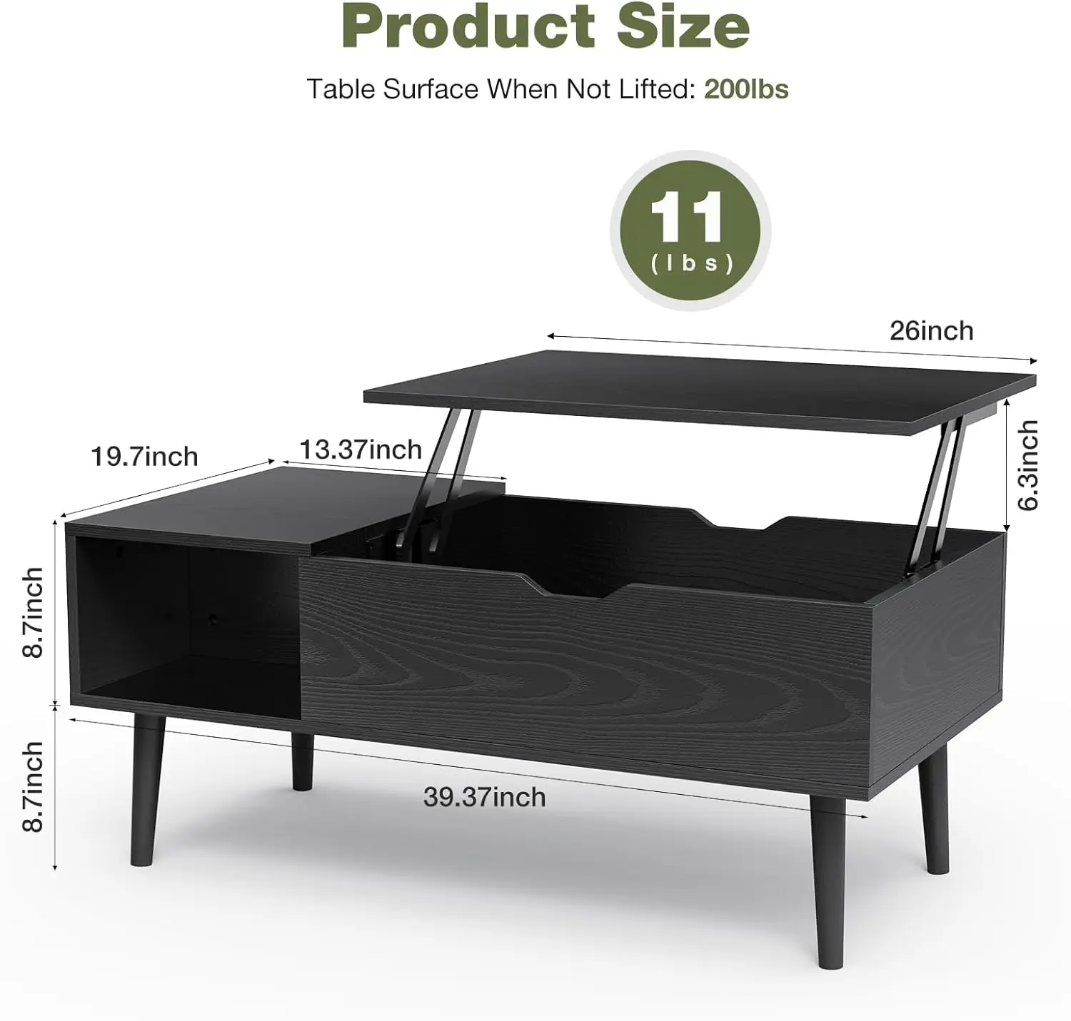 Wood Lift Top Coffee Table with Hidden Compartment and Large Storage Shelf, Café Tables 3