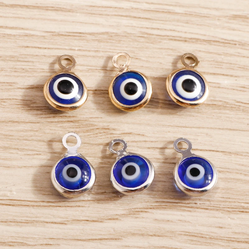 Tusember 60 Stück 7 x 10 mm kleine runde blaue böse Augen-Anhänger für DIY-Schmuckherstellung, Zubehör, handgefertigte Armbänder, Halsketten, Ohrringe