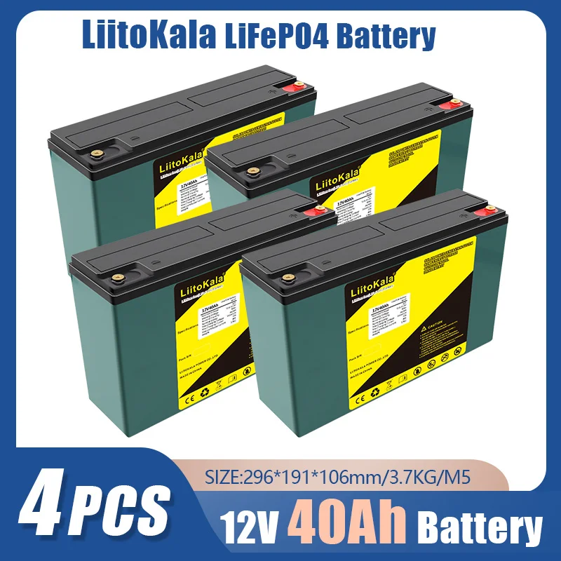 

4PCS LiitoKala 12V 40Ah LiFePo4 Battery Lithium Iron Phosphate 12.8V LiFePo4 Rechargeable Battery for Kid Scooters Boat Motor