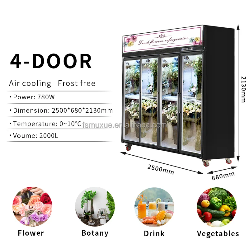 4 Glass Doors Flower Display Cooler Display Cabinet Cooler MX-XHG2500F Fresh Keeping Refrigeration Flower Black Ce R134a - Image 6