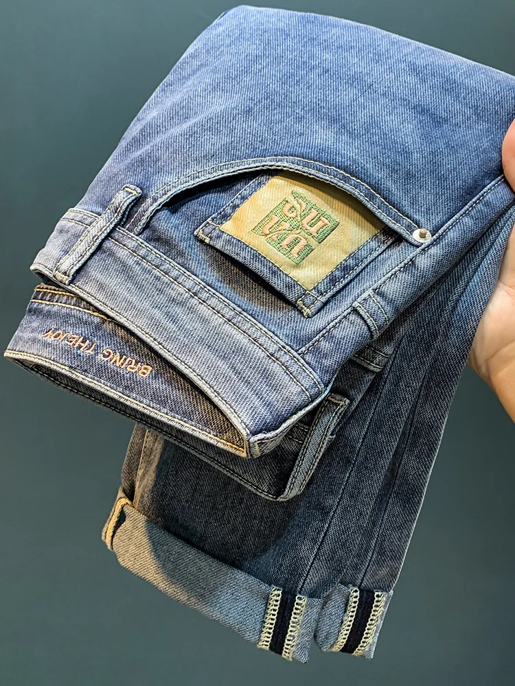 2024 New Men's Jeans Fashionable Embroidered All-Match Slim Fit Skinny Pants Cotton Elastic Loose Straight High-End Long Pants