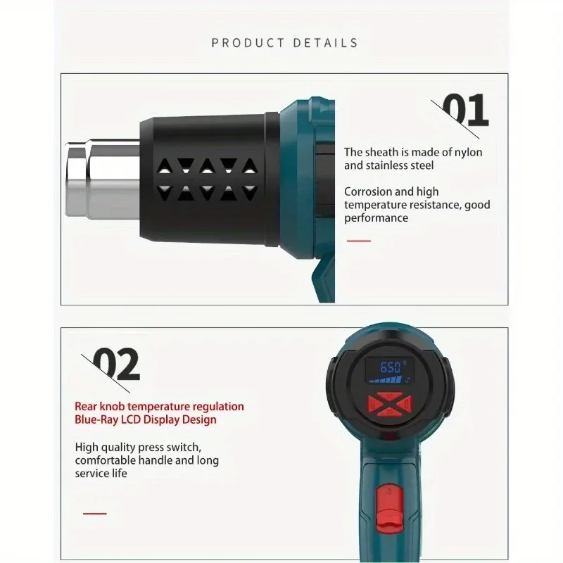 2000W hot air gun with LCD digital display. Used for shrinking oil pipe paint remover/stripper, car decoration/repair