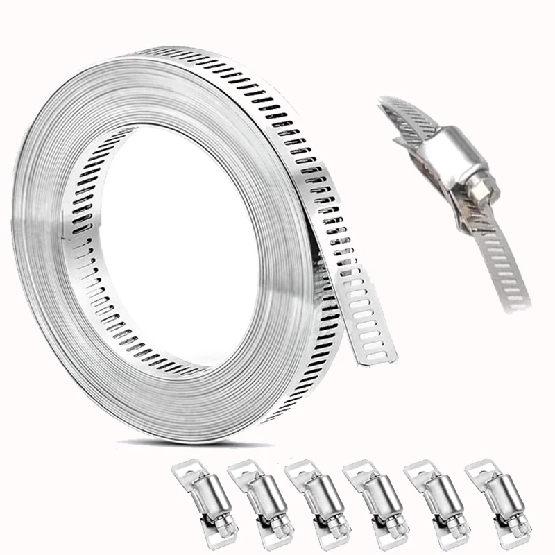 Hose Clamp Kit Hoechs 304 Stainless Steel Hose Clamp Assortment Kit DIY Large Adjustable Worm Gear Band Hose Clamps Screw Clamps Duct Pipe Met