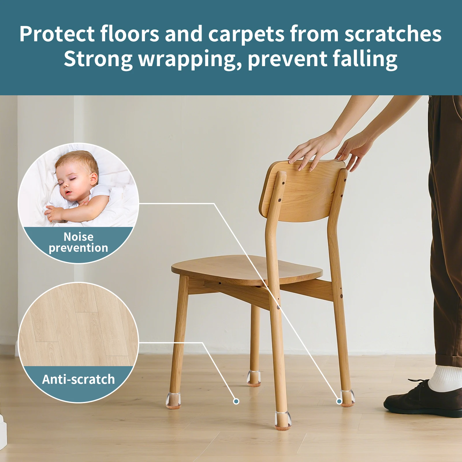 Silicone Chair Leg Protectors with Non-Slip Felt – Floor Saver Caps for Angled Furniture Legs (16 Pack)