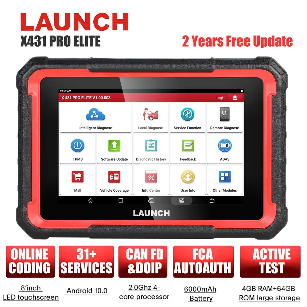 Launch X431 PRO ELITE Auto Full System Car Diagnostic Tool Key Program CAN FD Online ECU Programming