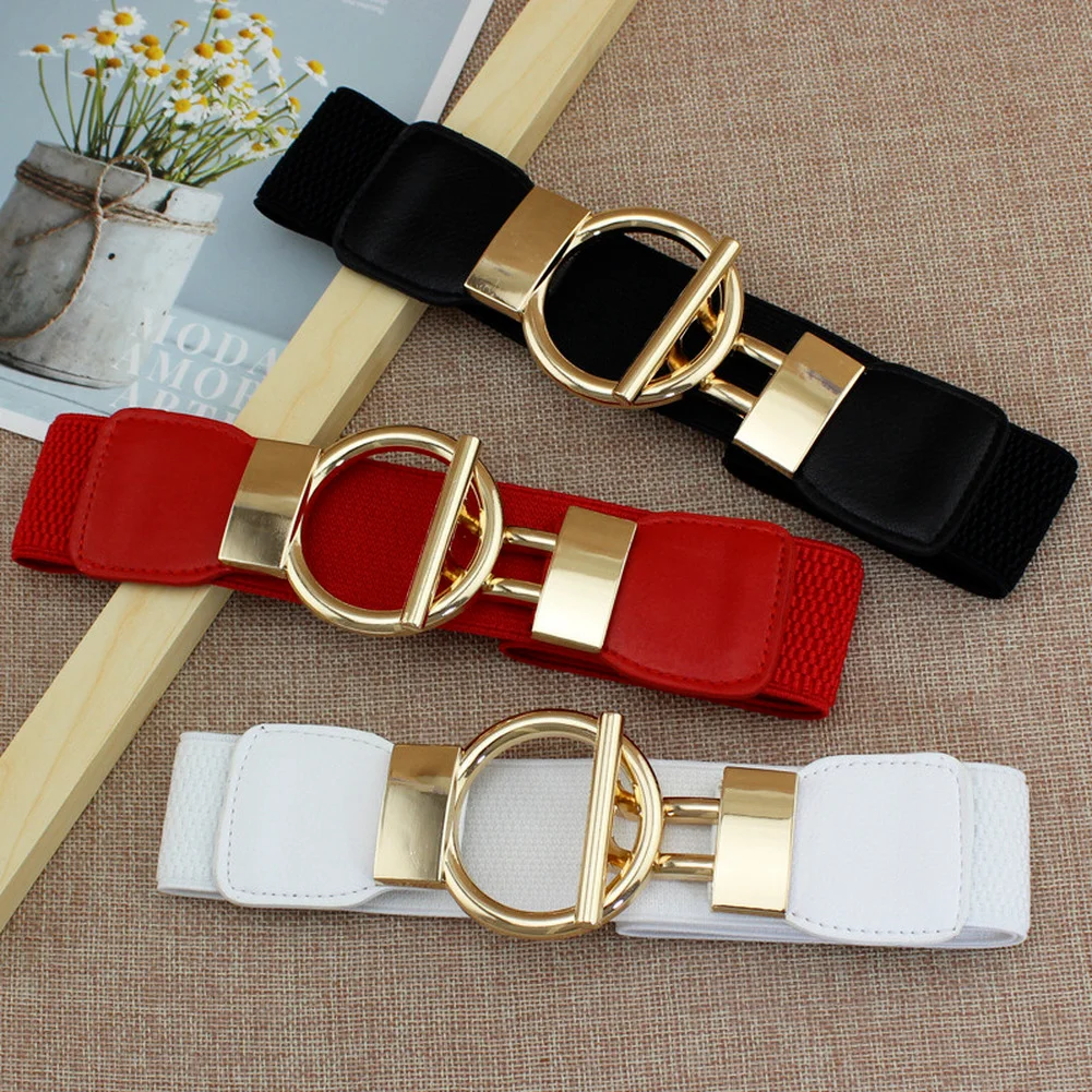 Fashion Dress Belts for Women Simple Waist Elastic Ladies Band Round Buckle Decoration Coat Sweater Party Belt Girdle Belt Gift new ladies leather belt alloy lock decoration fashion corset with coat skirt girdle high quality leather wide belt designer belt