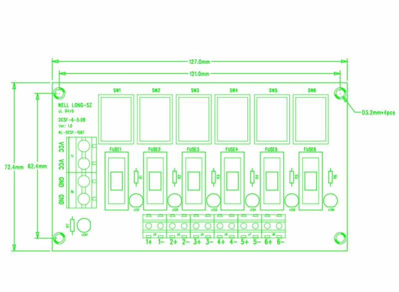 6-Positionen-Kippschalter für DIN-Schienenmontage, AC/DC-Stromverteilung, Streifenmodul, Sicherung, Splitterplatine – Detail 2