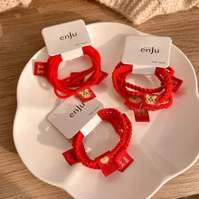 

4pcs/lot Chinese New Year Tiger Red Rope String Hairband Fashion Women Lucky Red Woven Headddress Female Hair Ring Tie