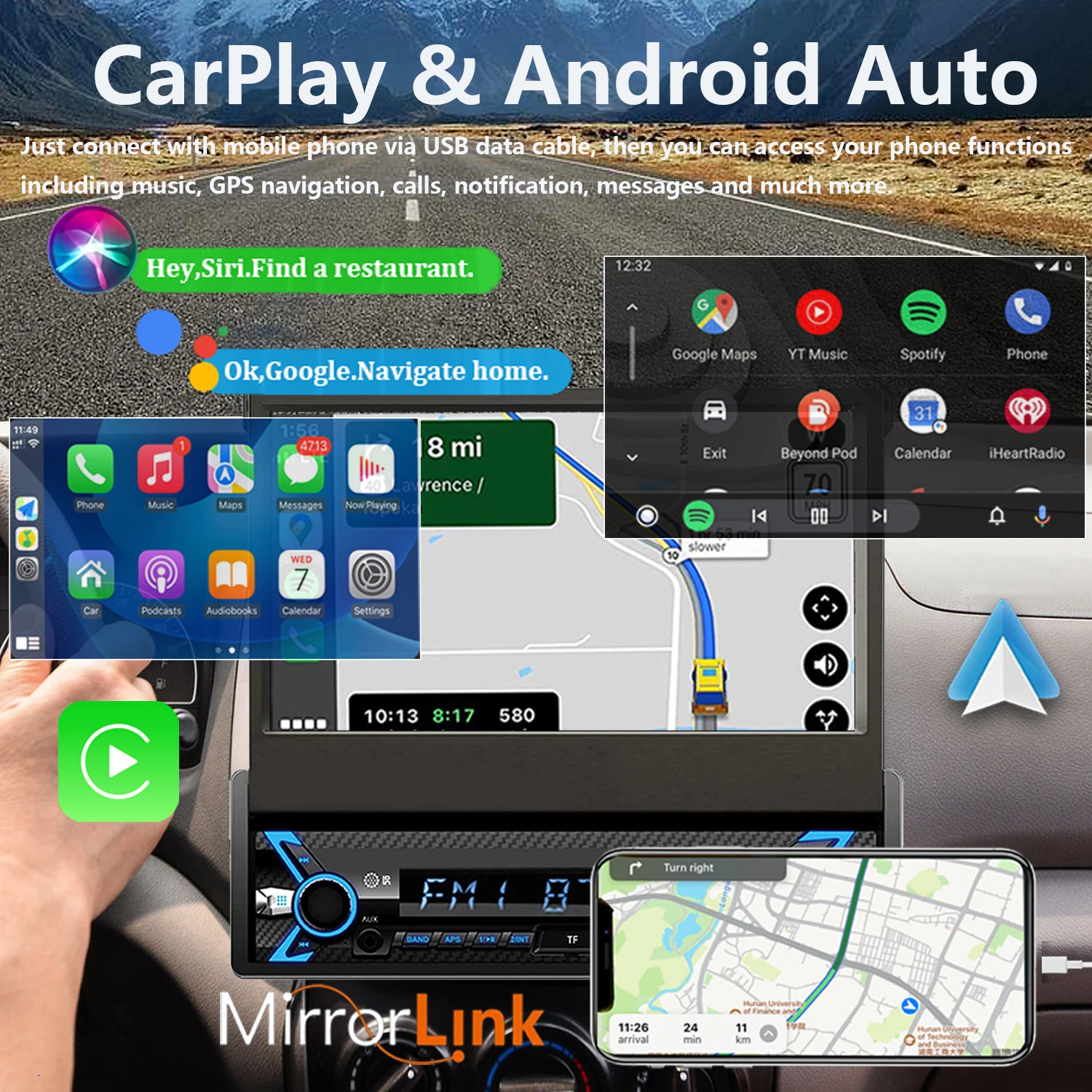 7" Retractable 1-DIN Car Stereo 2