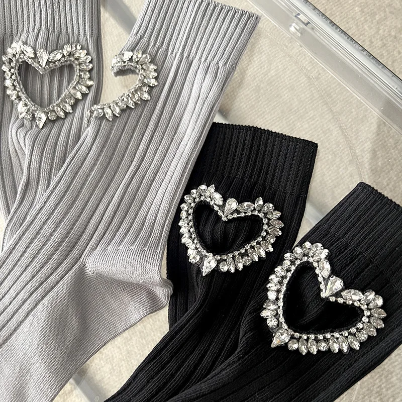 Heart Diamond Decorated Hollow Cotton Socks for Women womens socks women socks