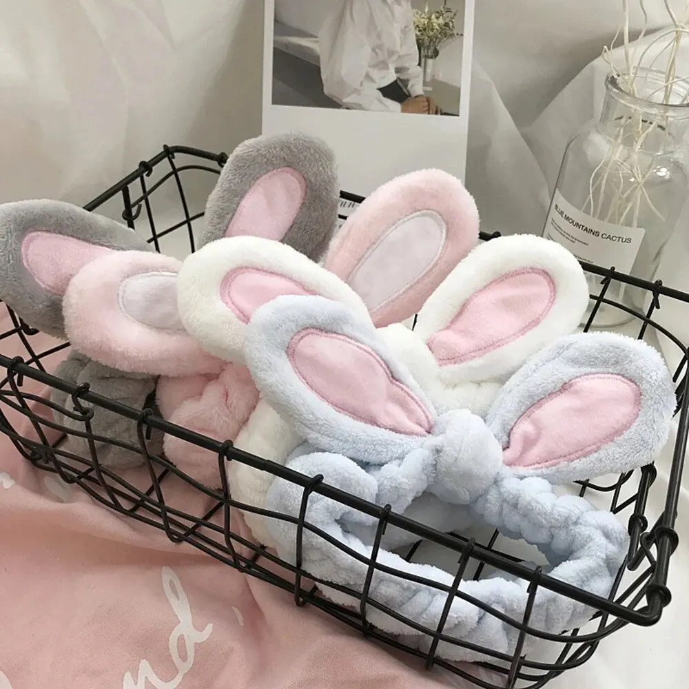 나비 헤어 밴드 플러시 머리띠, 페이스 워시 메이크업 토끼 귀 머리띠, 페이스 워시 페이셜 마스크 스킨 케어 메이크업 머리띠