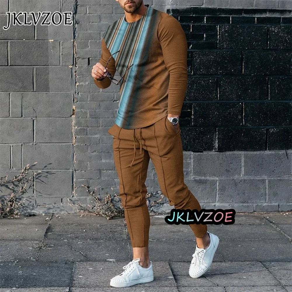 Summer Men's Trend Clothing 3D Printing Casual Men's Long-sleeve T-shirt Set Men O-Neck Oversized Street Sports Tracksuit suit