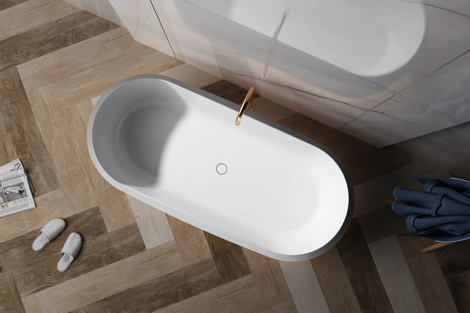 Free Standing Bathtub Hotel Bathroom Indoor Solid Surface Oval Adult Acrylic Free Standing Soaking Bath Tub Stone Bathtub Marbl