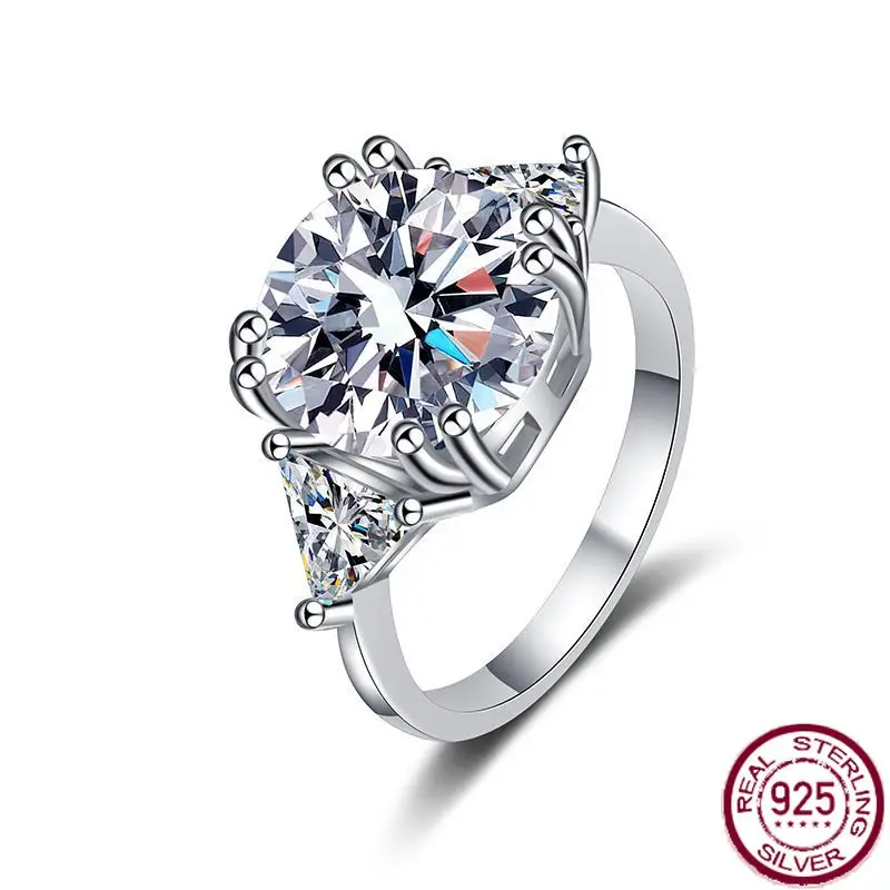 

S925 Silver Ring 5 Carat Light Luxury European and American Style Dove Egg DMorsang Diamond Ring Engagement Jewelry Wholesale