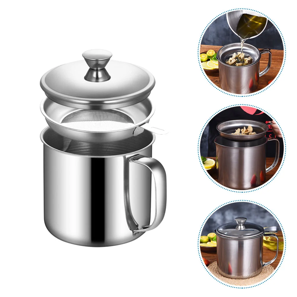 

Pot with Strainer Grease Container Bacon Fat Meat for Storage Jar Refrigerator Saver Perculators