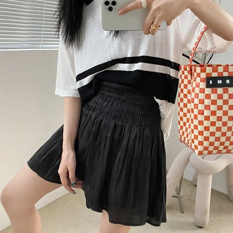 New Women's  Summer Sexy Temperament Pleated Female Stitching High Waist Gauze Skirt Short Skirt Korean Fashion Clothing