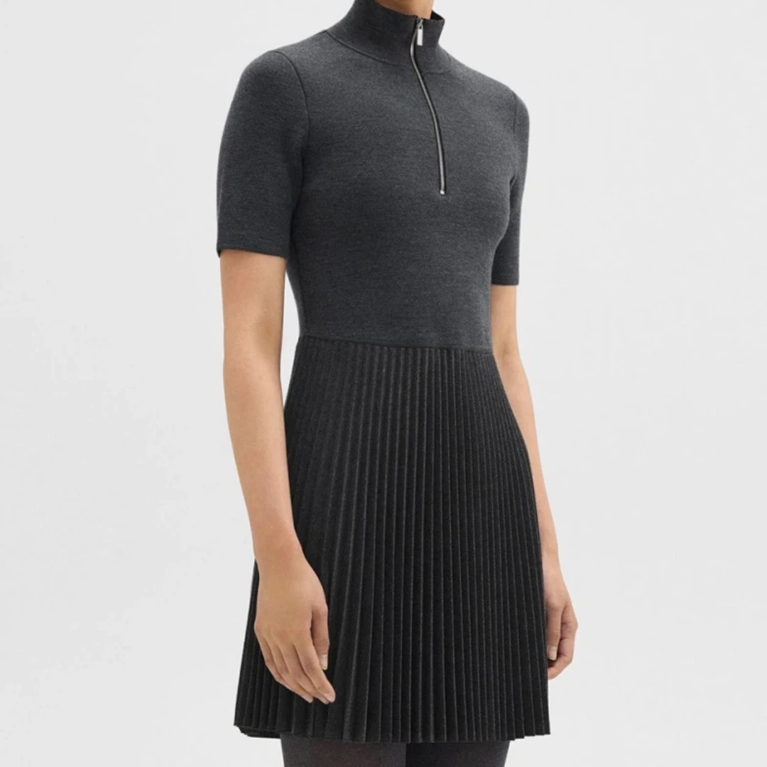 

Women's Black Dark Gray Mini Dress, Autumn and Winter Clothes, New, 2021