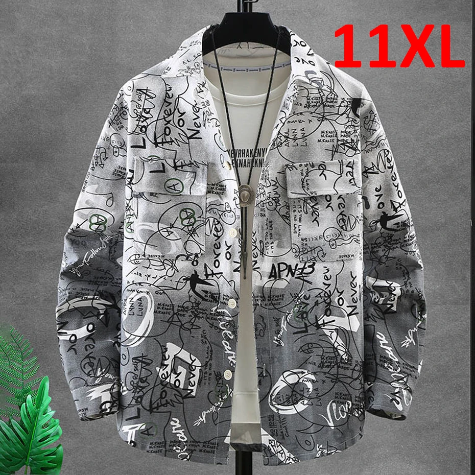 

Plus Size 8XL 10XL Denim Jacket Men Spring Denim Coat Letter Graffiti Streetwear Jean Jackets Male Big Size 9XL 10XL